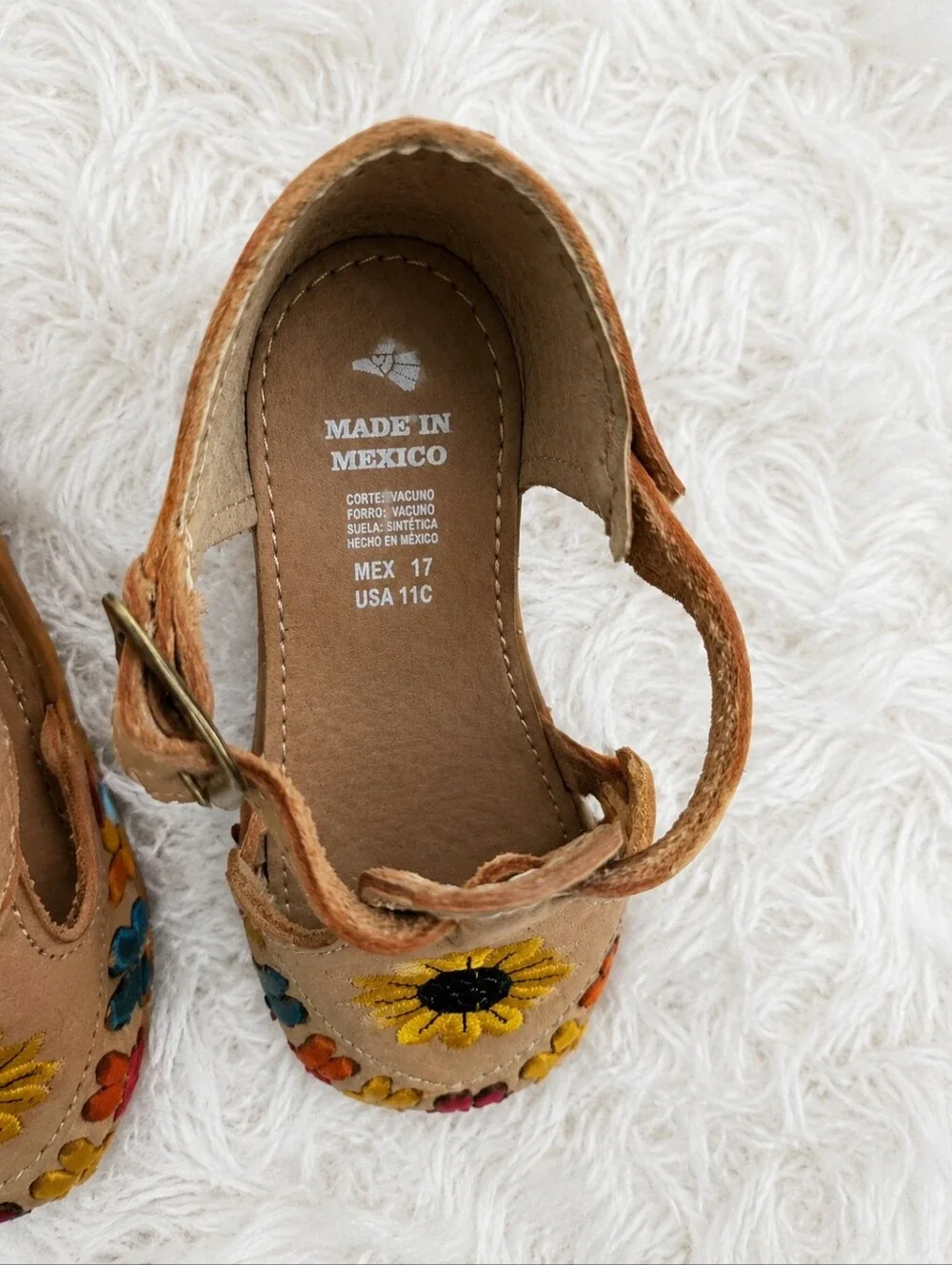 Girls Leather Sunflower Sandals | Made in Mexico | Toddler Size 11C | Like New